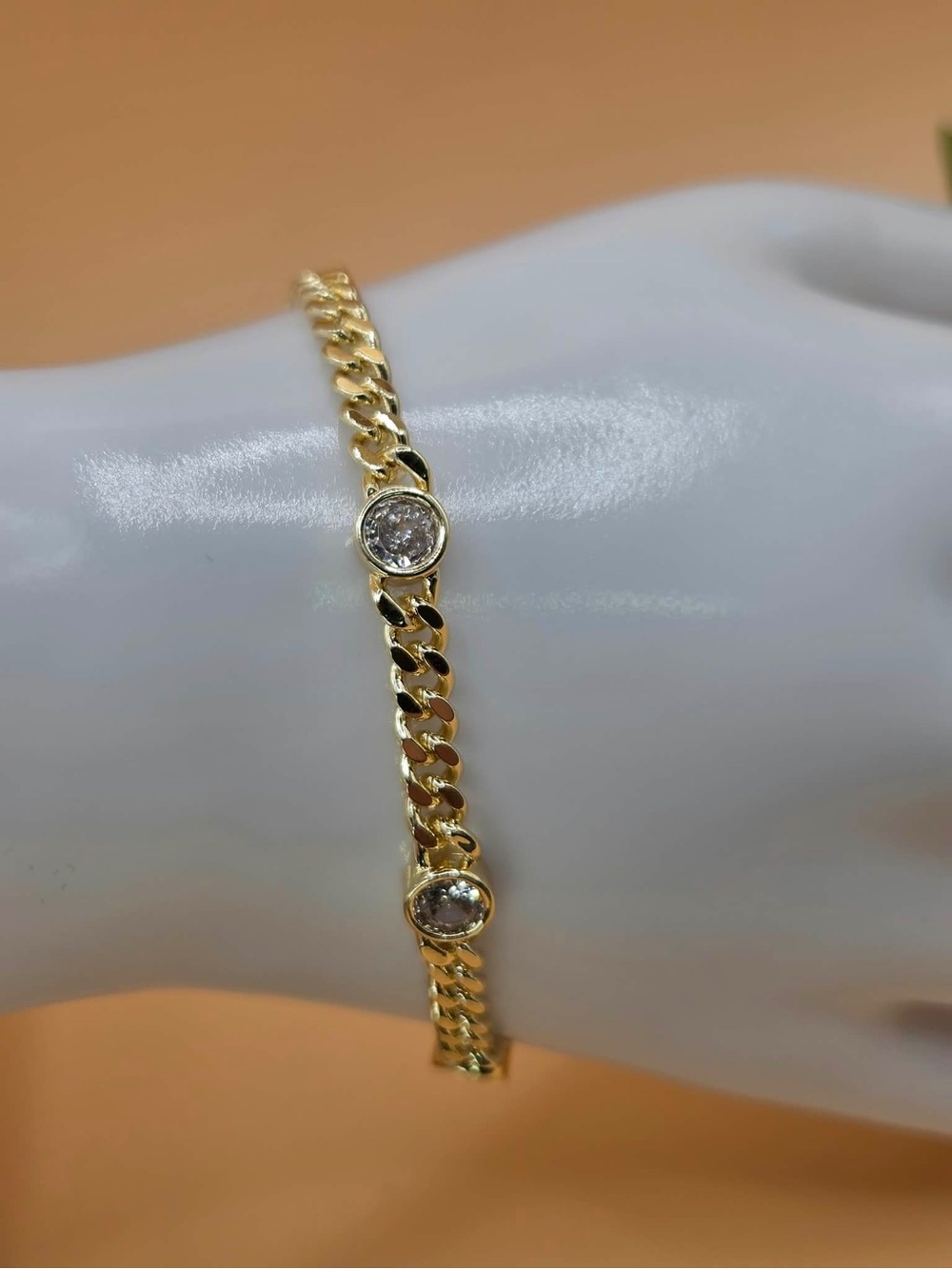 Gold Plated Chain Bracelet with Clear Crystal Accents